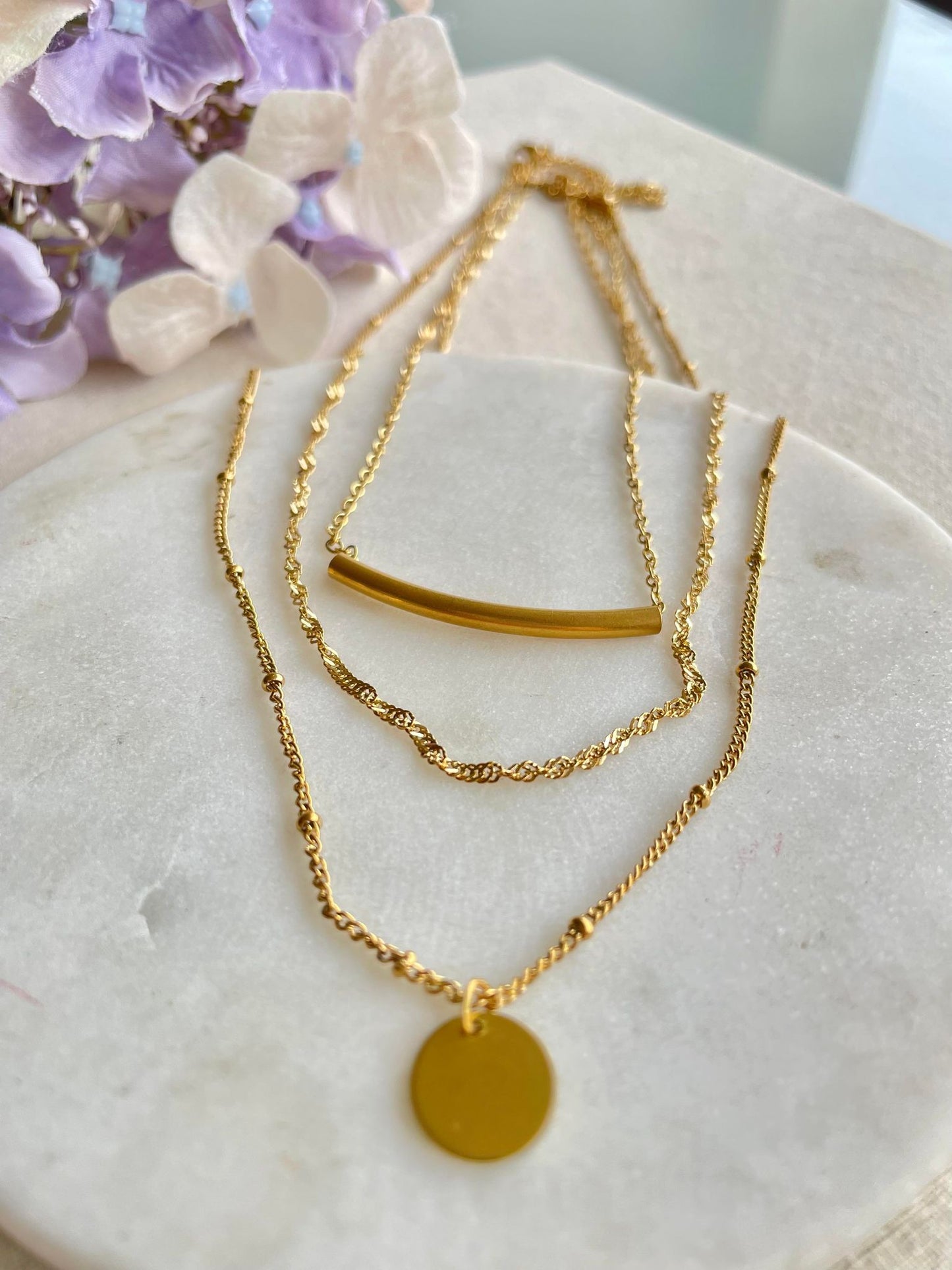 Necklace | Three tiers of gold necklace – Tarnish Proof Jewellery