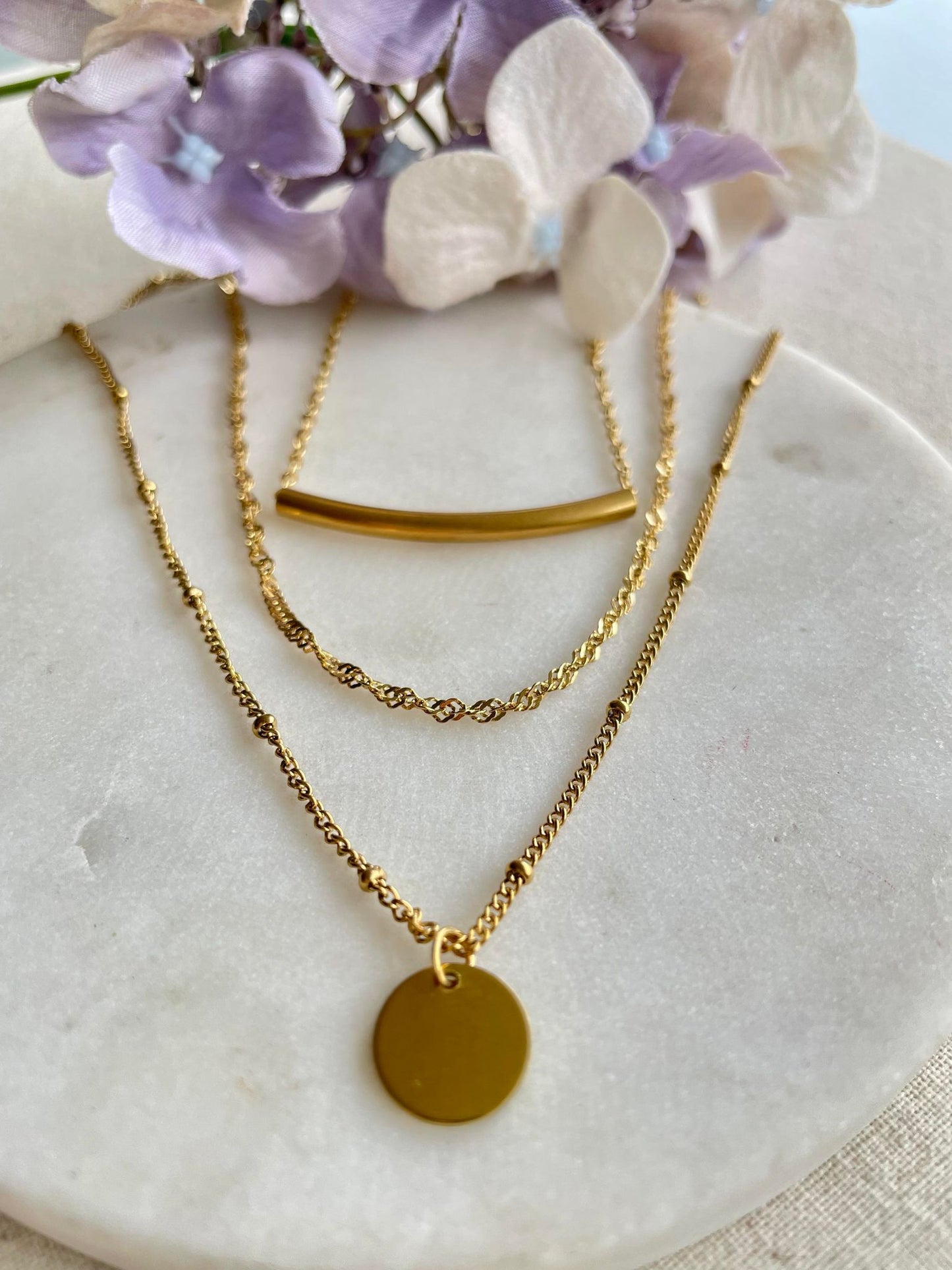 Necklace | Three tiers of gold necklace – Tarnish Proof Jewellery