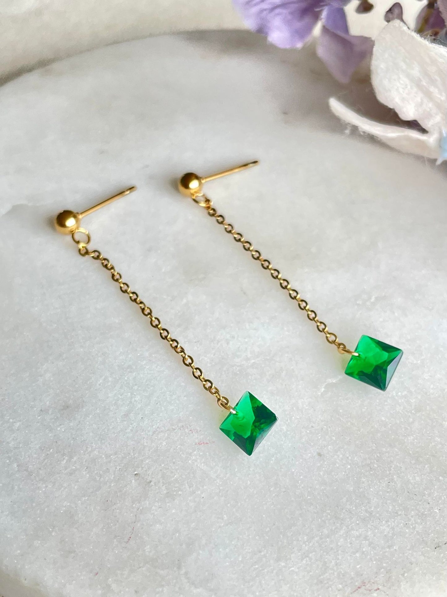 Earrings | Drop to the green stud earrings – Tarnish Proof Jewellery