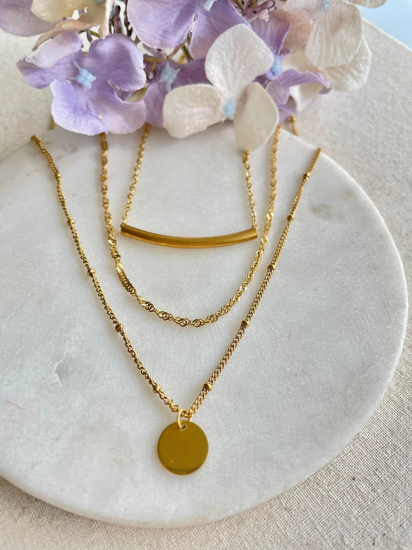 Necklace | Three tiers of gold necklace – Tarnish Proof Jewellery