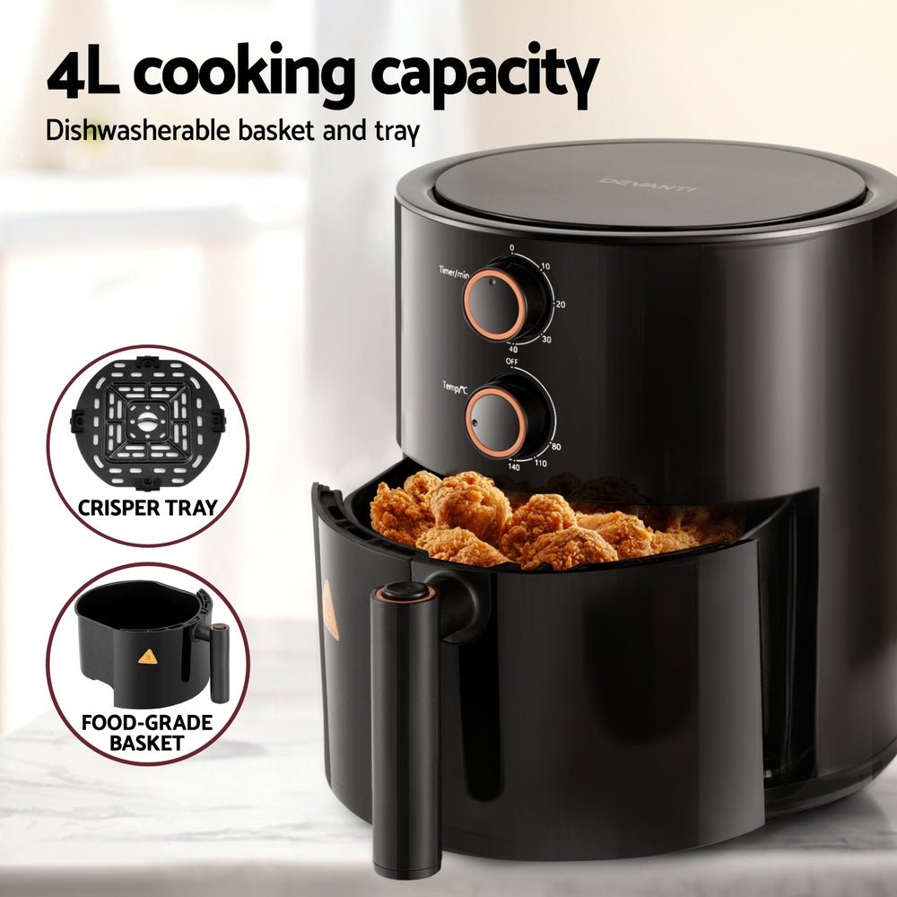 Air Fryer | Devanti | 4L Knob Control | 1500W - Appliances > Kitchen Appliances > Air Fryers - Fosmore