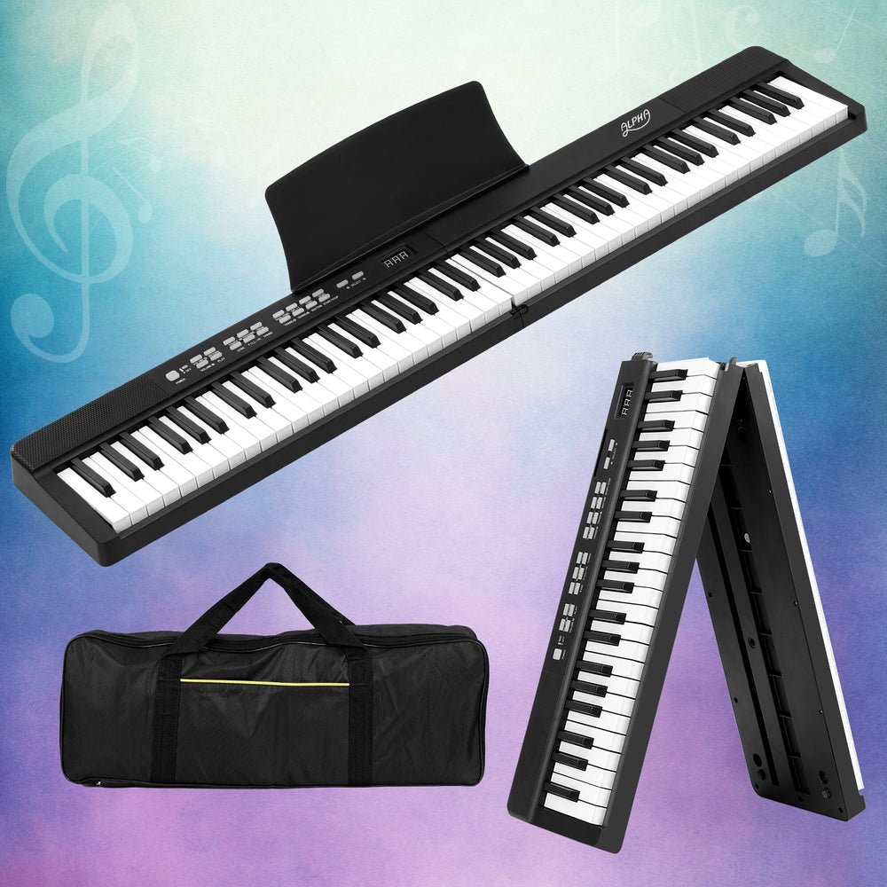 Piano Keyboard - Alpha 88 Key Foldable with Bag | Black - > Musical Instrument & Accessories > Musical Keyboards - Fosmore