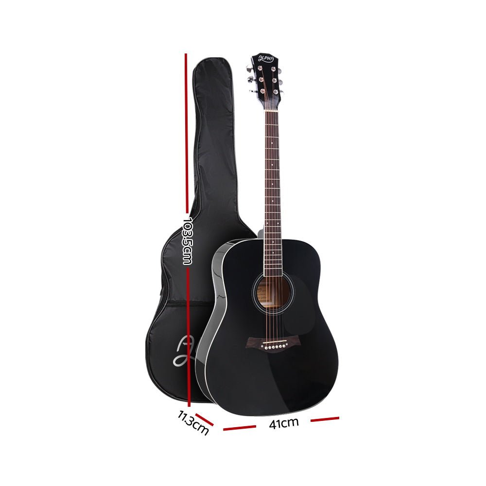 Acoustic Guitar Dreadnought | Alpha 41 Inch | Steel Strings | Black -> Musical Instrument & Accessories > Guitars - Fosmore