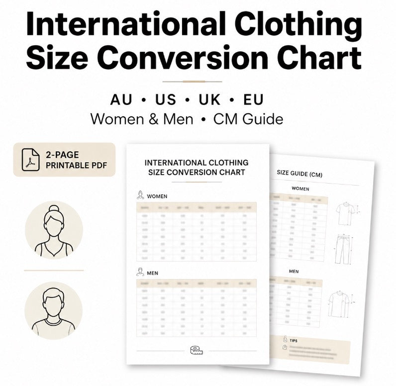 International Clothing Size Conversion Chart (Digital Download)