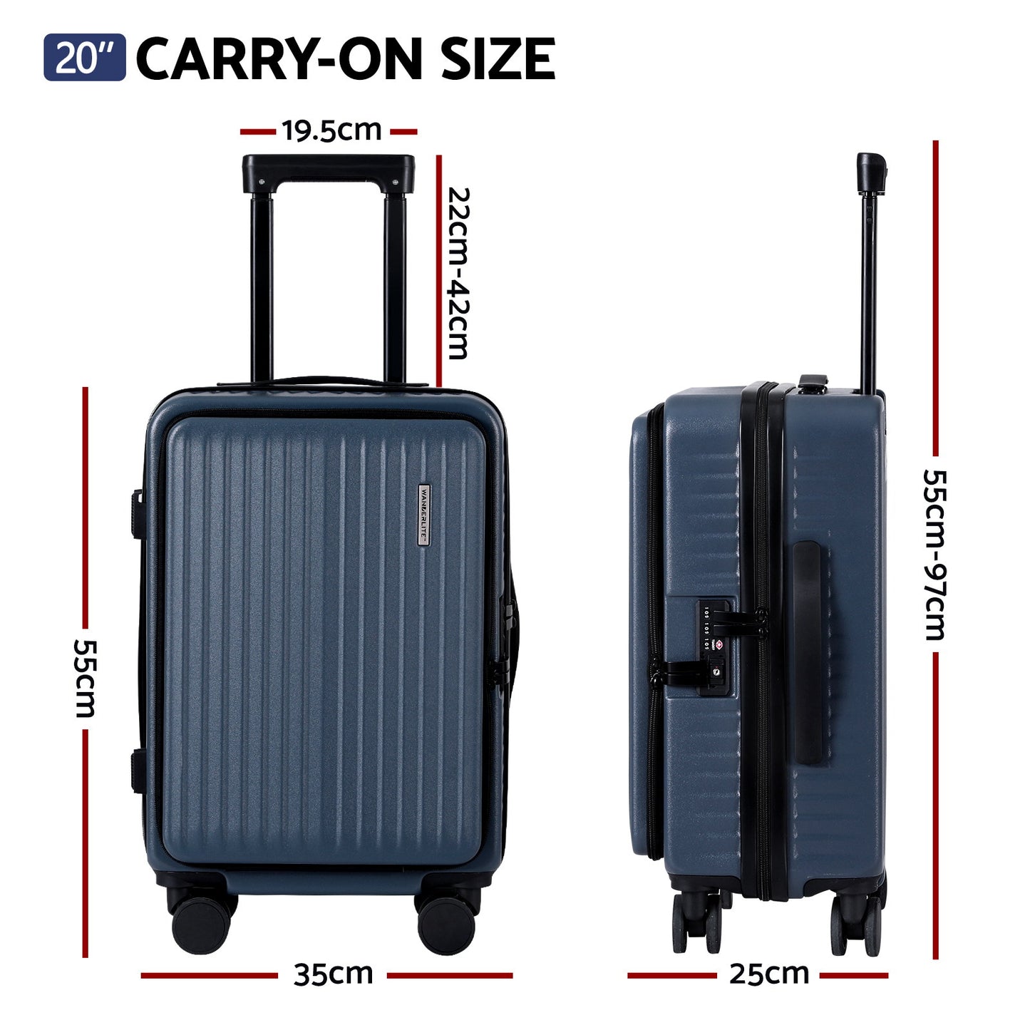 Suitcase* Luggage Carry On 55cm | Wanderlite | TSA Navy - Home & Garden > Travel > Suitcases - Fosmore