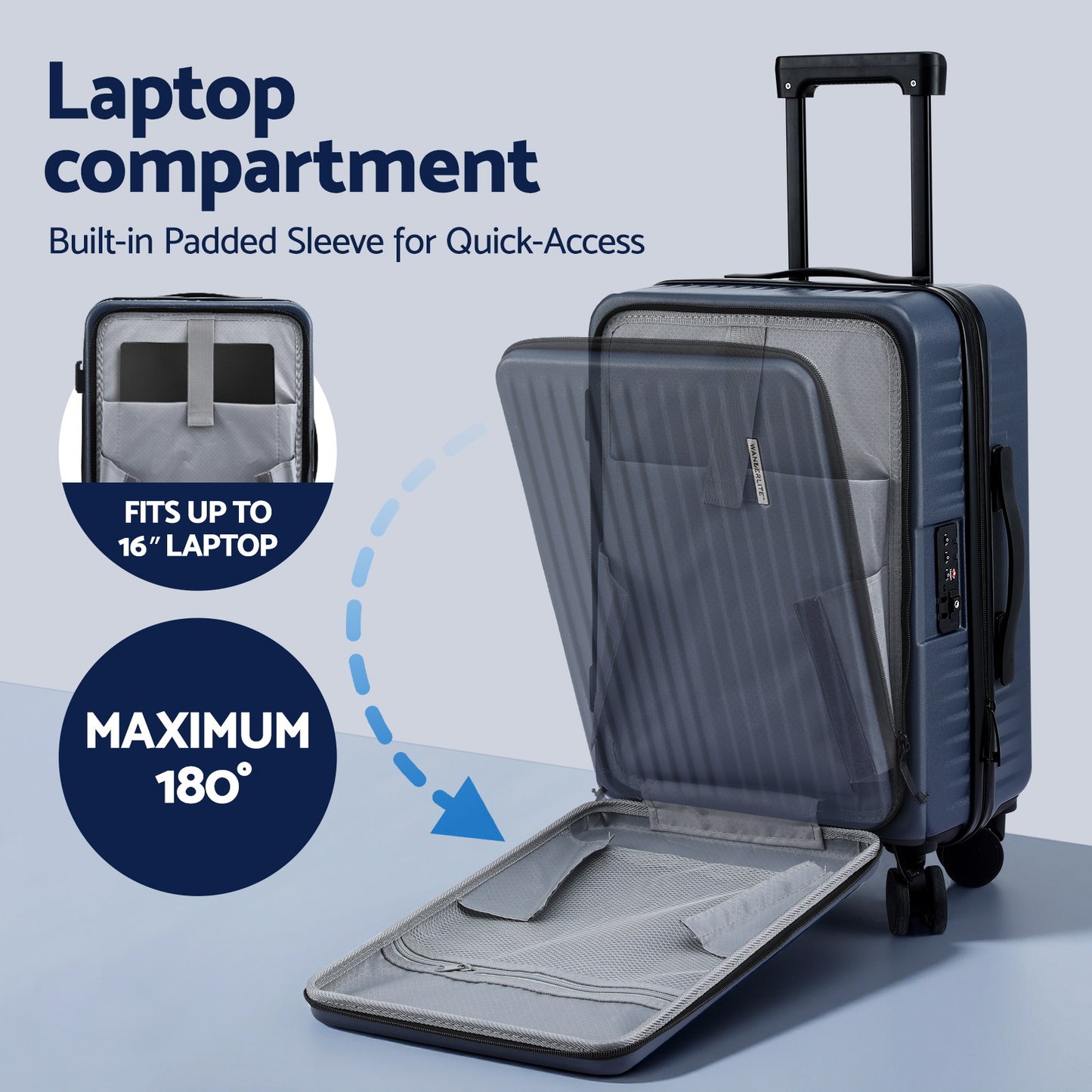 Suitcase* Luggage Carry On 55cm | Wanderlite | TSA Navy - Home & Garden > Travel > Suitcases - Fosmore