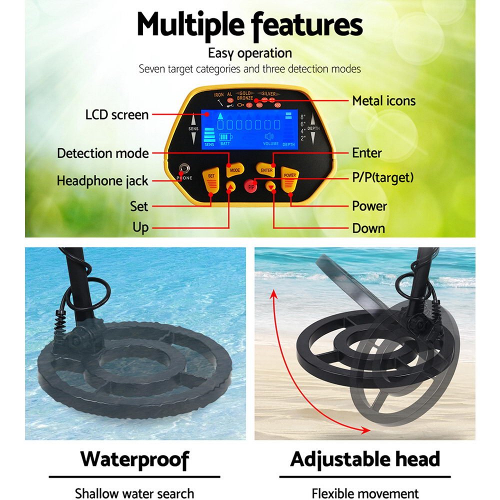 Metal Detector | 180MM Deep Sensitive Waterproof Treasure Hunter Gold Digger | Yellow - > Gadgets > Metal Detectors - Fosmore