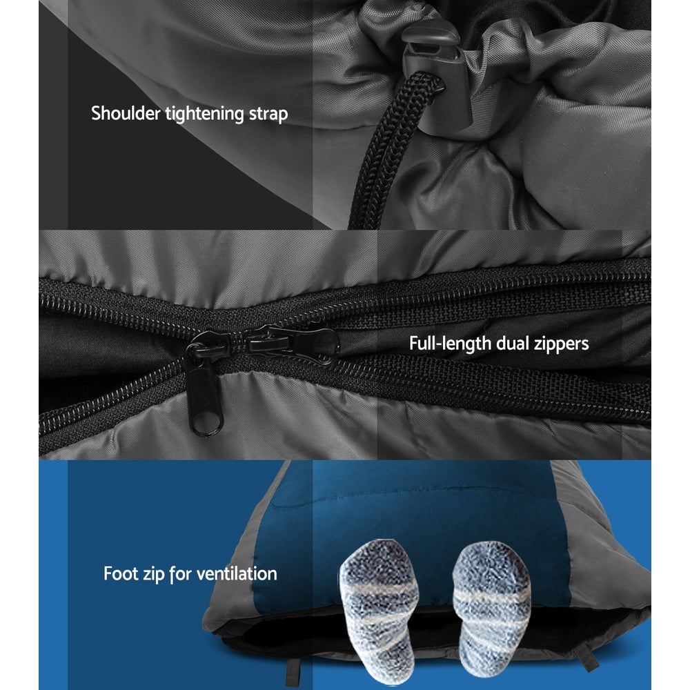 Sleeping Bag Single | Weisshorn | Thermal Camping Hiking | Blue - Outdoor Recreation > Camping > Sleeping Bags - Fosmore