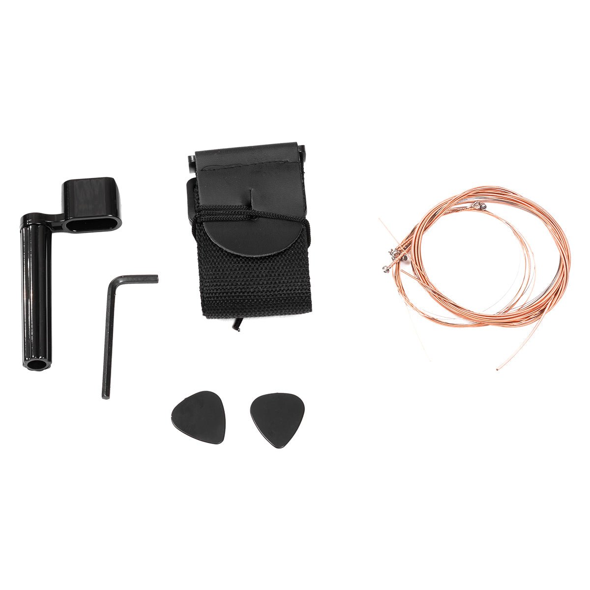 Bonus accessories: capo, shoulder strap, 2 picks, spare strings.