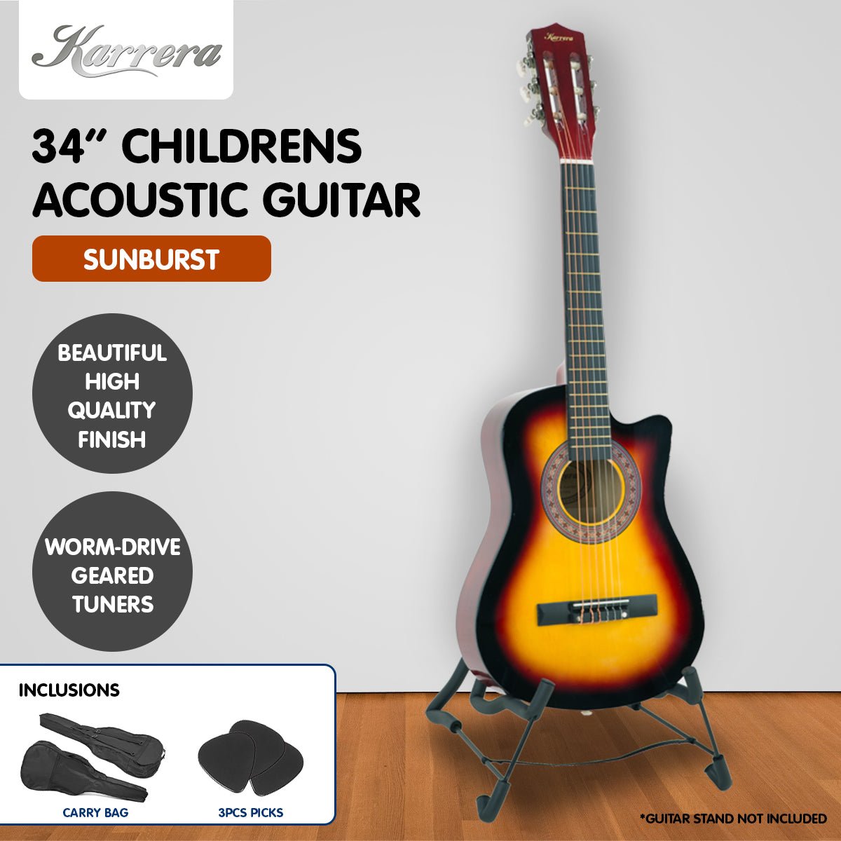 Kids Guitar | Karrera Acoustic Beginner Guitar for Children | Sunburst - Musical Instrument & Accessories > Guitars - Fosmore
