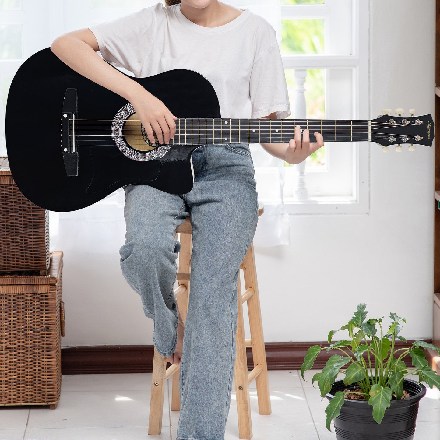 Acoustic Guitar | Karrera 38 Inch Pro Cutaway | Steel Strings | Black - Audio & Video > Musical Instrument & Accessories > Guitars - Fosmore