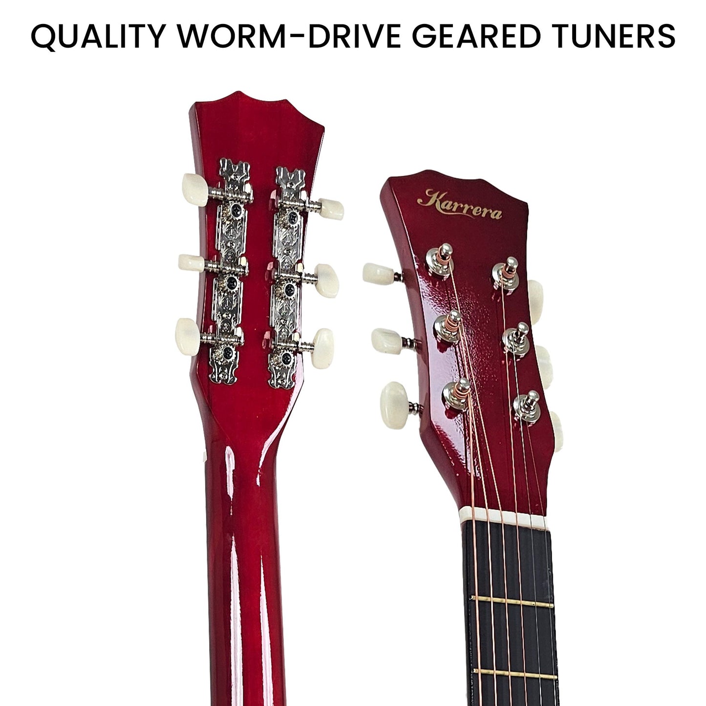 Acoustic Guitar | Karrera 38 Inch Cutaway | Steel Strings | Natural. Quality worm-drive geared tuners.