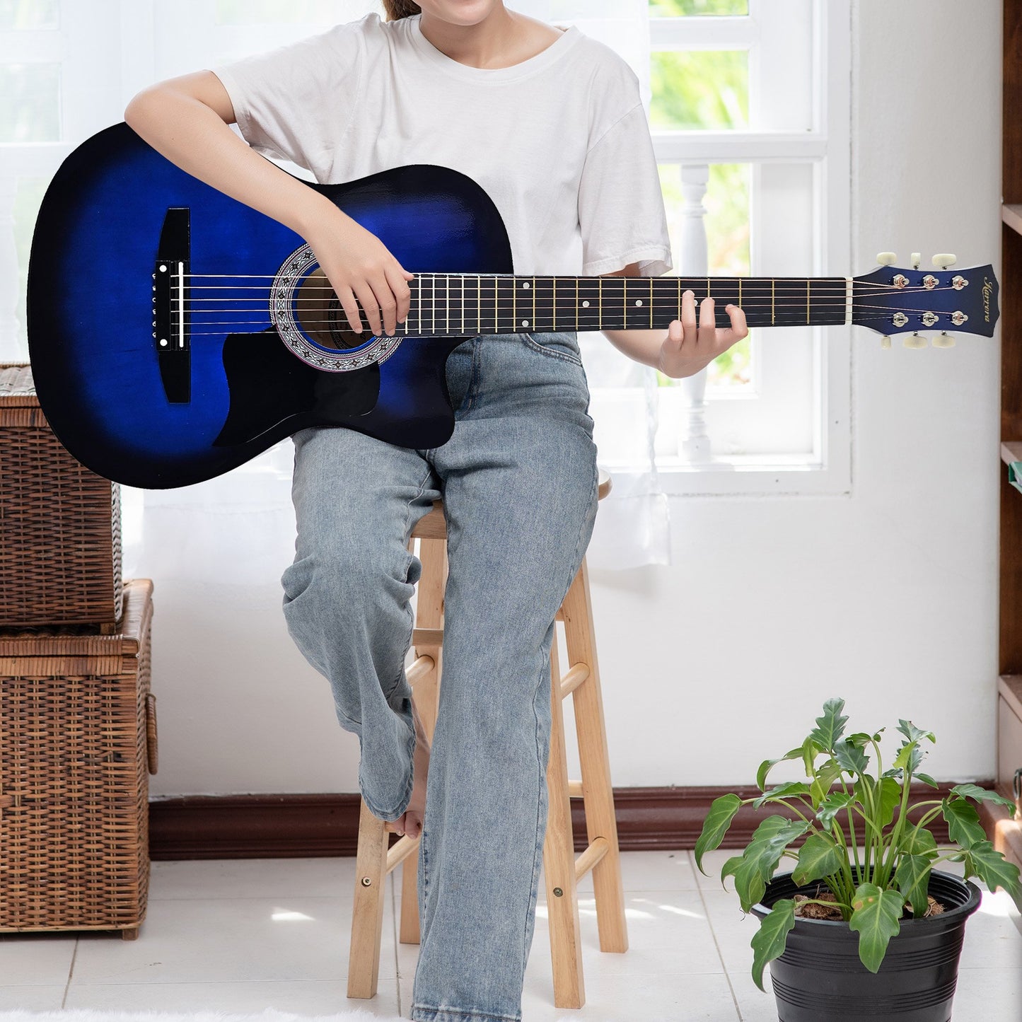 Acoustic Guitar | Karrera 38 Inch Pro Cutaway | Steel Strings | Blue Burst - Audio & Video > Musical Instrument & Accessories > Guitars - Fosmore