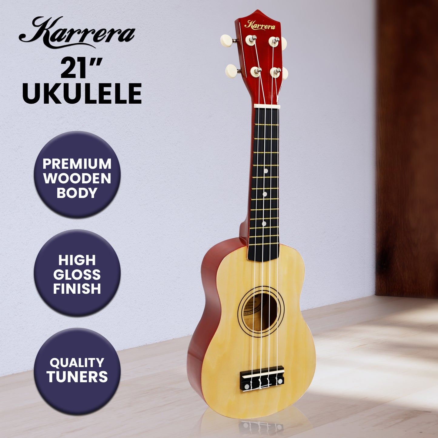Ukulele | Karrera 21 Inch | Nylon Strings | Natural - Health & Beauty > Health & Wellbeing > Wellness Accessories - Fosmore