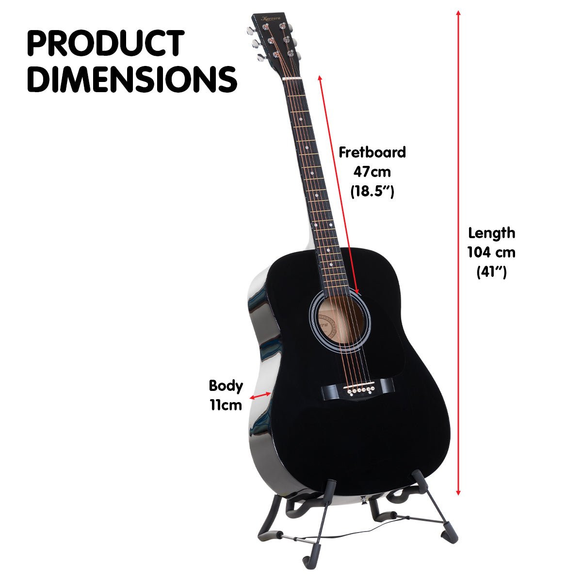 Acoustic Guitar | Karrera 41 Inch | Steel Strings | Black - > Musical Instrument & Accessories > Guitars - Fosmore