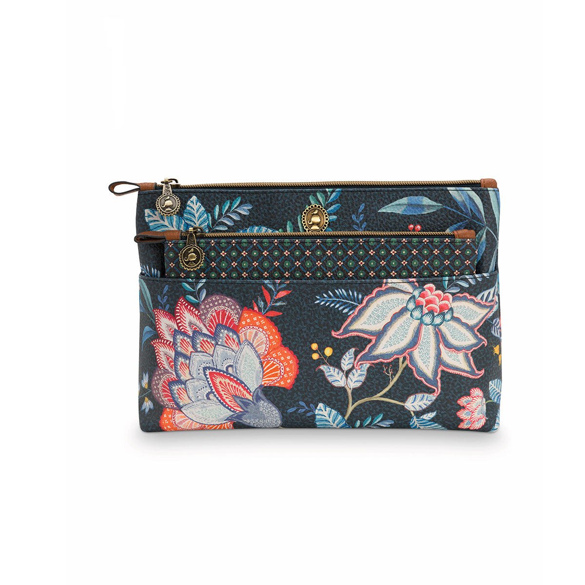 Cosmetic Bag Set | PIP Studio | Combi Flower Festival | Dark Blue - Cosmetic Storage > Cosmetic & Toiletry Bags - Fosmore