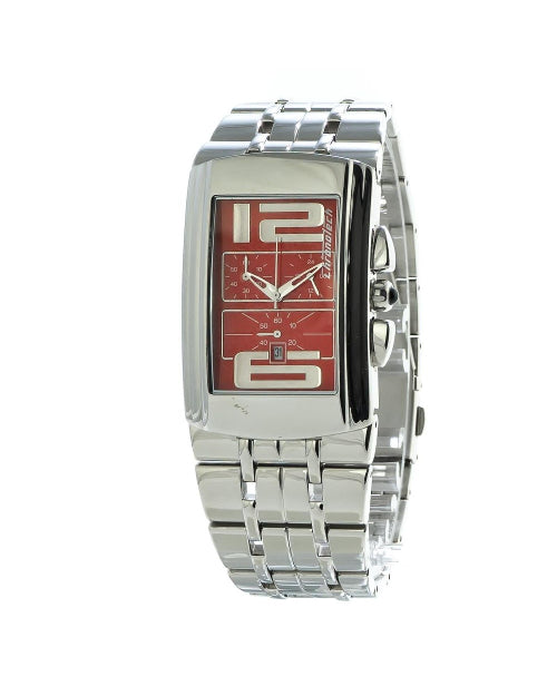 Chronotech Unisex Silver Steel Watch | red & silver