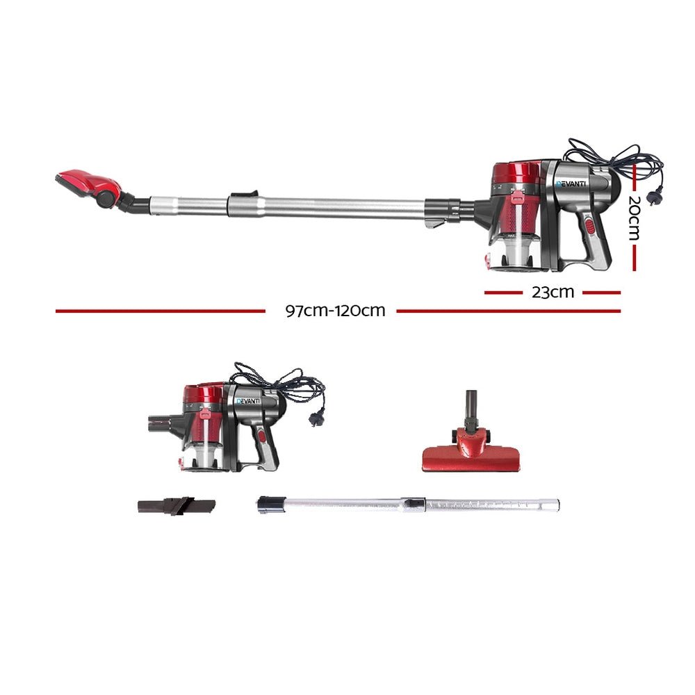 Stick Vacuum | Devanti | Handheld Corded 450W | Red & Silver - Appliances > Vacuum Cleaners > Stick Vacuums - Fosmore