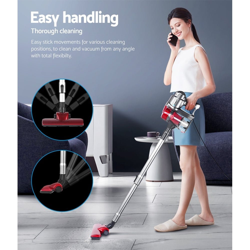 Stick Vacuum | Devanti | Handheld Corded 450W | Red & Silver - Appliances > Vacuum Cleaners > Stick Vacuums - Fosmore