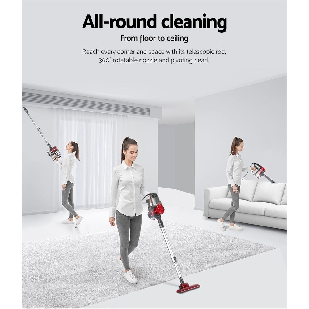 Stick Vacuum | Devanti | Handheld Corded 450W | Red & Silver - Appliances > Vacuum Cleaners > Stick Vacuums - Fosmore