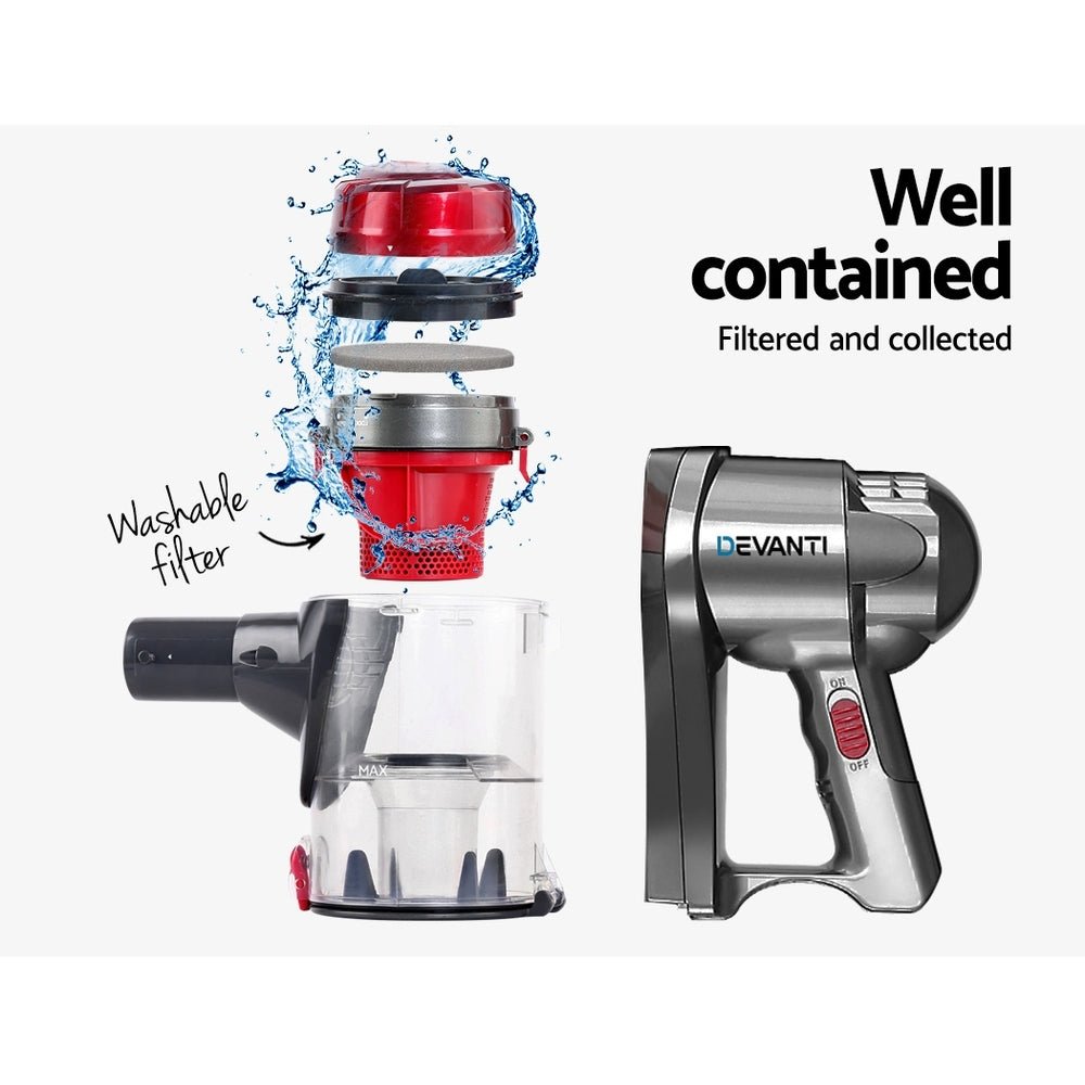 Stick Vacuum | Devanti | Handheld Corded 450W | Red & Silver - Appliances > Vacuum Cleaners > Stick Vacuums - Fosmore