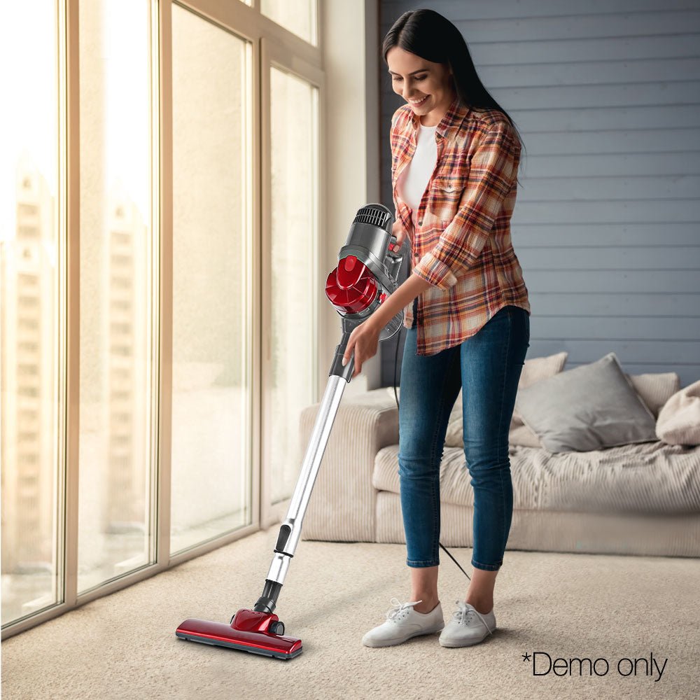 Stick Vacuum | Devanti | Handheld Corded 450W | Red & Silver - Appliances > Vacuum Cleaners > Stick Vacuums - Fosmore