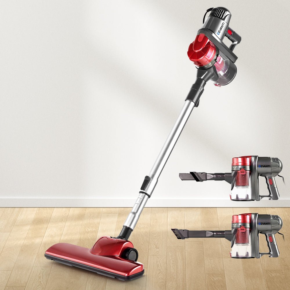Stick Vacuum | Devanti | Handheld Corded 450W | Red & Silver - Appliances > Vacuum Cleaners > Stick Vacuums - Fosmore