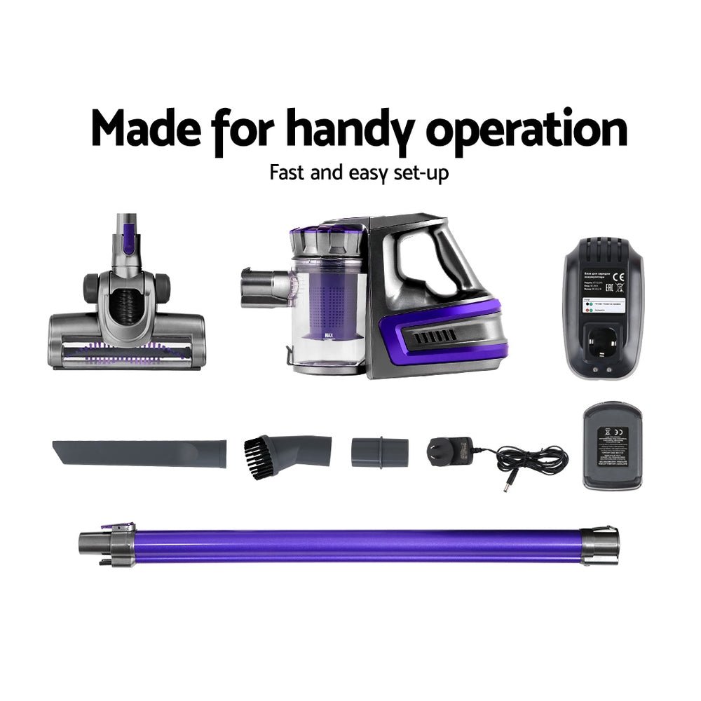Stick Vacuum | Devanti | Bagless Cordless 150W | Purple - Appliances > Vacuum Cleaners > Stick Vacuums - Fosmore