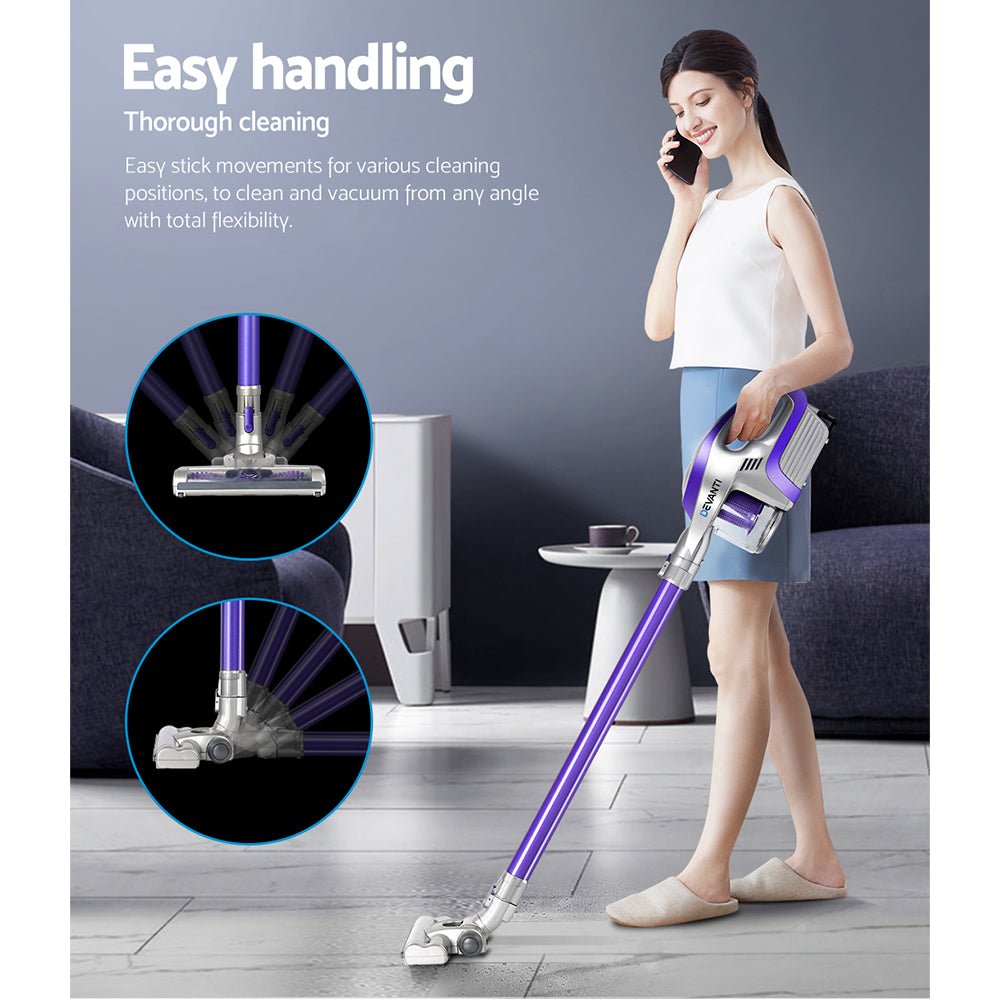 Stick Vacuum | Devanti | Bagless Cordless 150W | Purple & Grey - Appliances > Vacuum Cleaners > Stick Vacuums - Fosmore