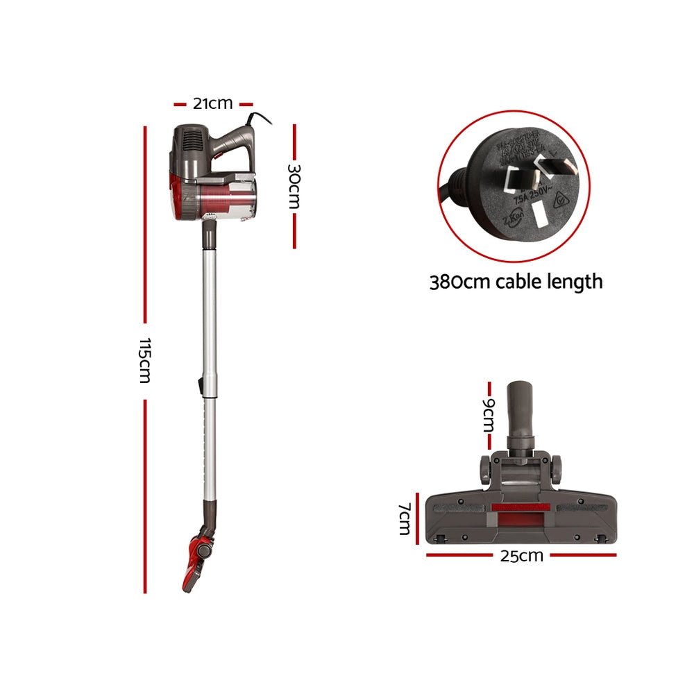 Stick Vacuum | Devanti | Bagless Corded 500W | Red - Appliances > Vacuum Cleaners > Stick Vacuums - Fosmore