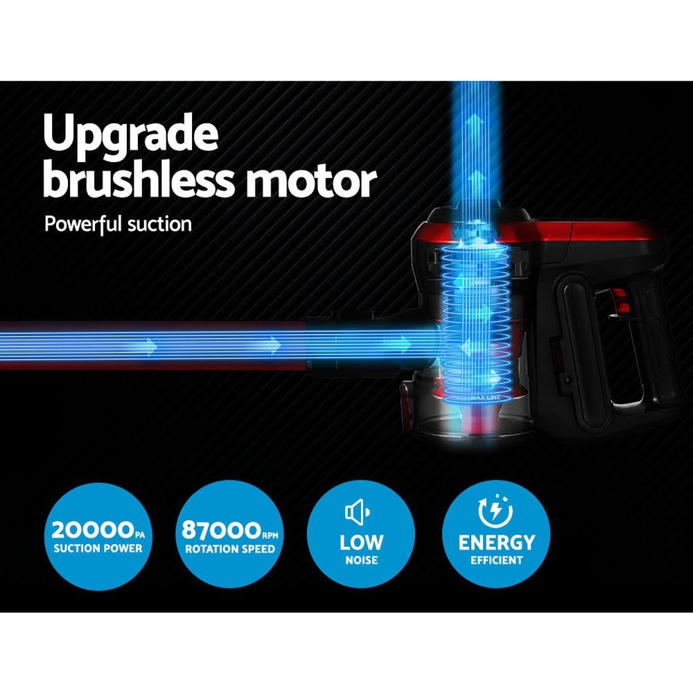 Stick Vacuum | Devanti | Brushless Cordless 250W | Red & Grey - Appliances > Vacuum Cleaners > Stick Vacuums - Fosmore