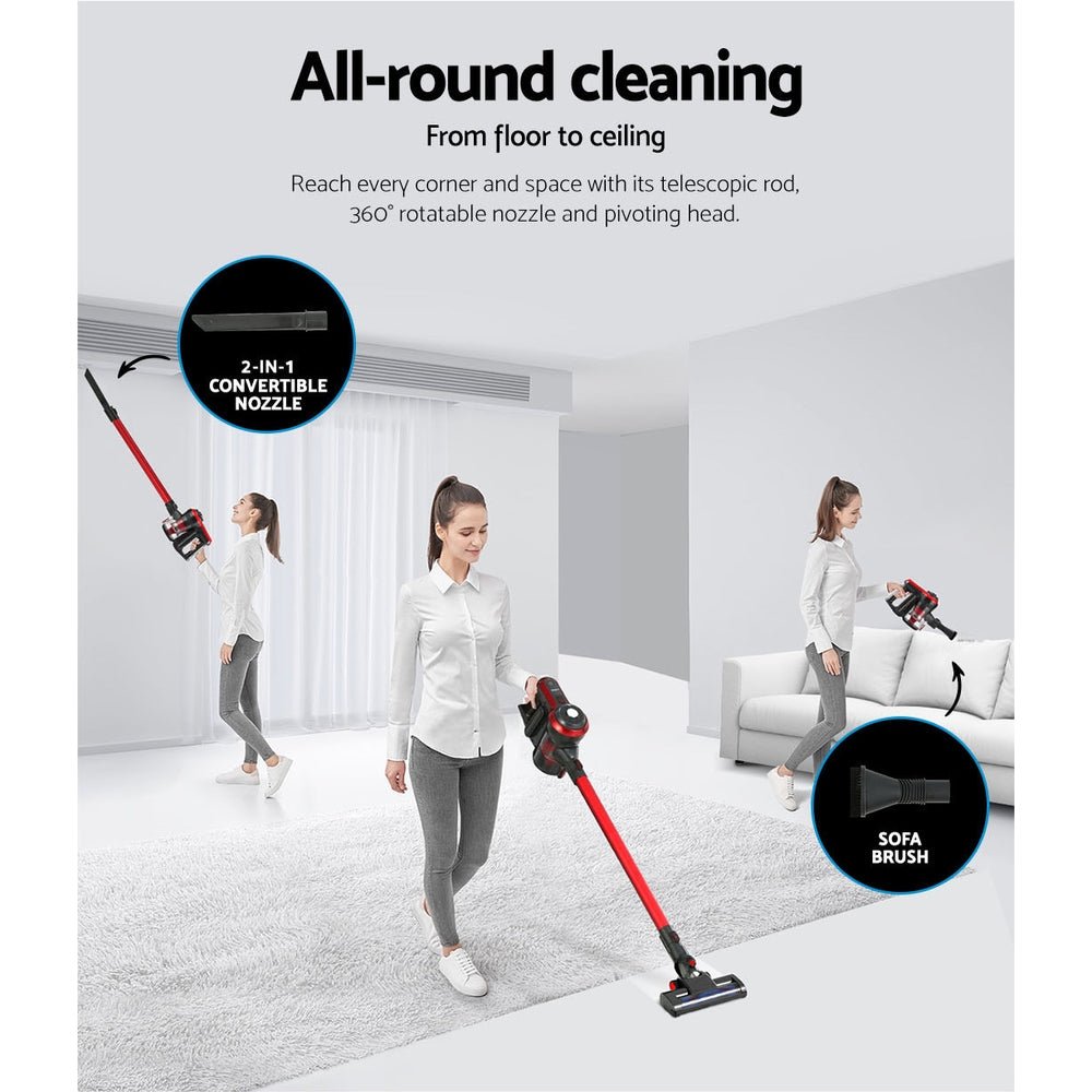 Stick Vacuum | Devanti | Brushless Cordless 250W | Red & Grey - Appliances > Vacuum Cleaners > Stick Vacuums - Fosmore