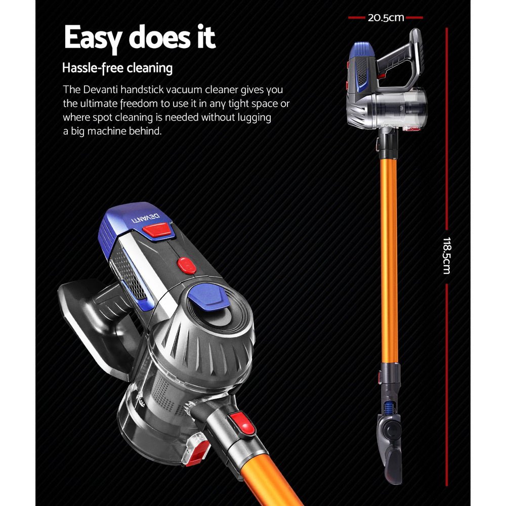 Stick Vacuum | Devanti | Bagless Cordless 150W | Gold - Appliances > Vacuum Cleaners > Stick Vacuums - Fosmore