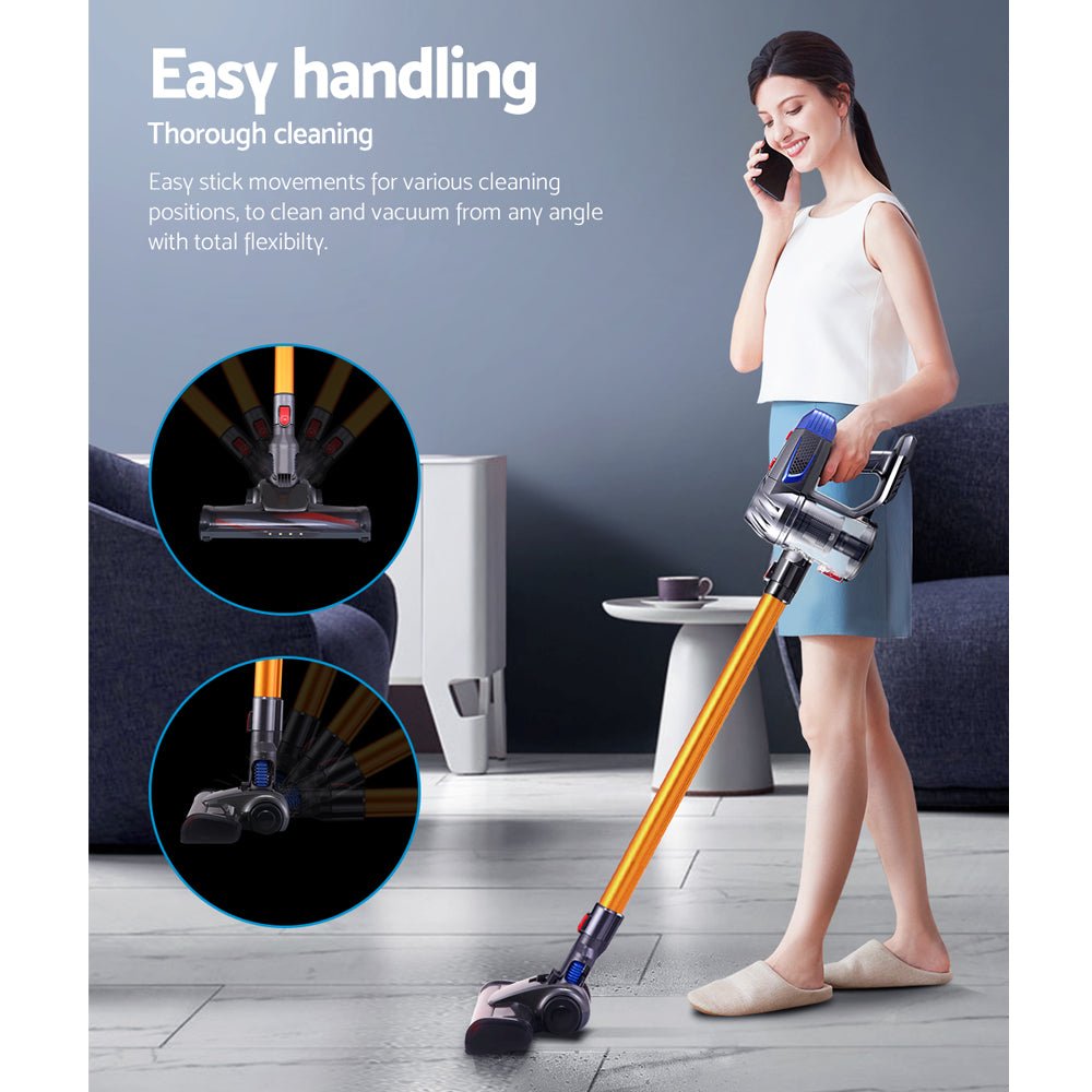 Stick Vacuum | Devanti | Bagless Cordless 150W | Gold - Appliances > Vacuum Cleaners > Stick Vacuums - Fosmore