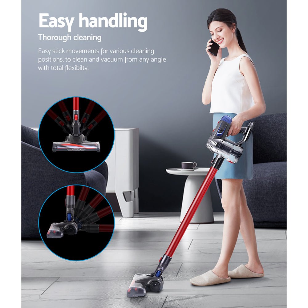 Stick Vacuum | Devanti | Bagless Cordless 150W | Red - Appliances > Vacuum Cleaners > Stick Vacuums - Fosmore