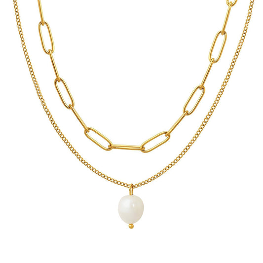 Necklace | Double the gold with a pearl – Tarnish Proof Jewellery