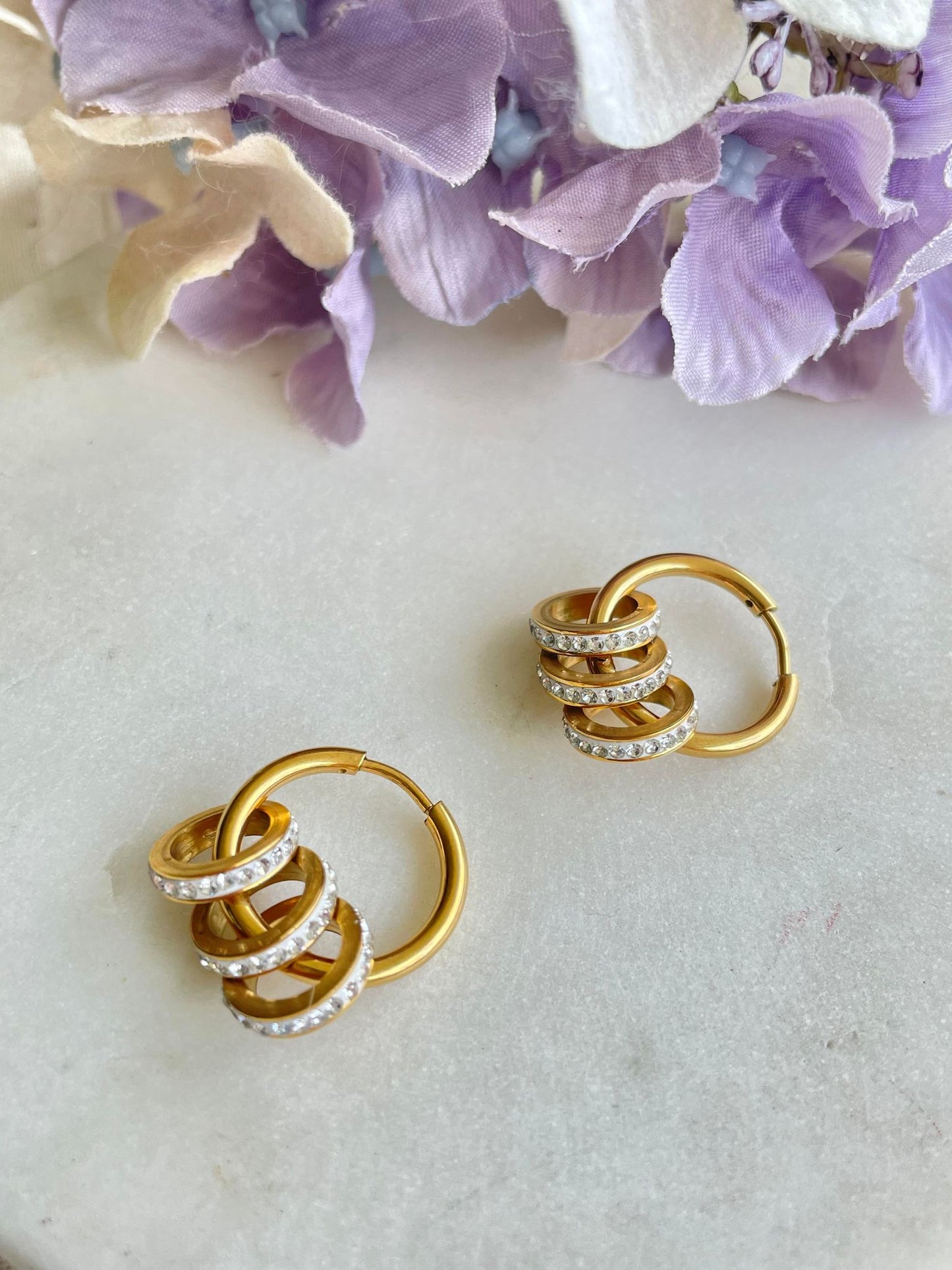 Earrings | Three rings of bling gold earrings – Tarnish Proof Jewellery