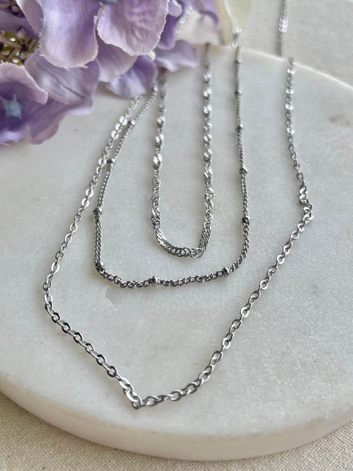 Necklace | Three tiers of silver necklace – Tarnish Proof Jewellery