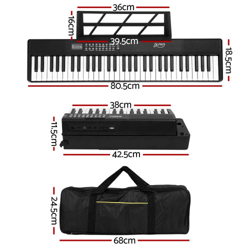 Alpha 61 Keys Foldable Electronic Piano Keyboard Digital Electric w/ Carry Bag. Keyboard Dimensions 18.5cm x 80.5cm. 