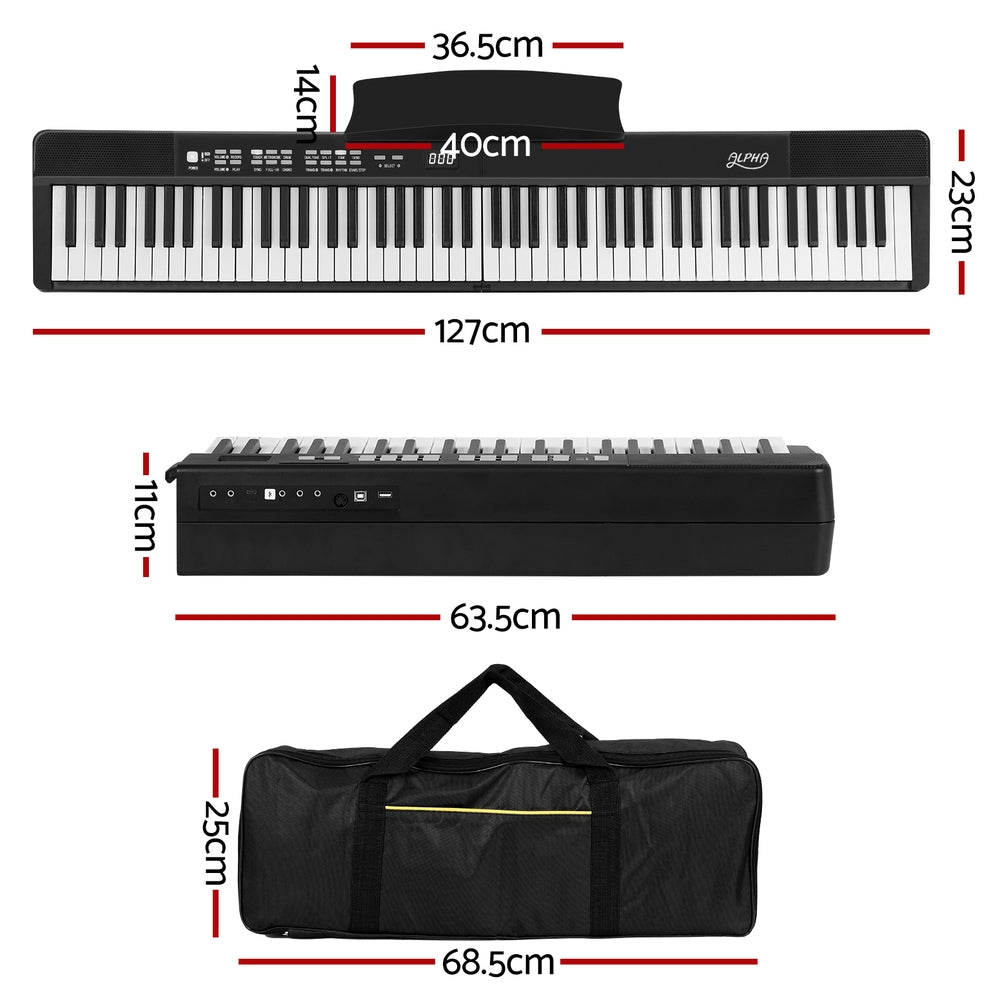 Alpha 88 Keys Foldable Electronic Piano Keyboard Digital Electric. Keyboard dimensions 23cm x 127cm.