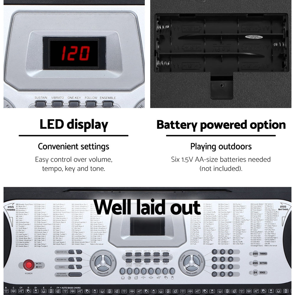 LED display, battery powered option, 6 x 1.5V AA size batteries needed (not included).