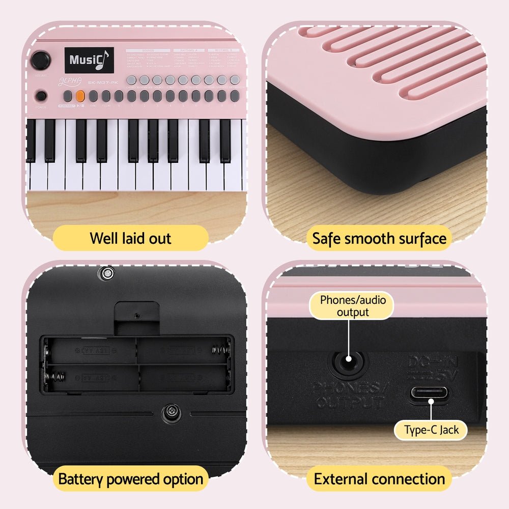 Piano Keyboard Kids | Alpha 37 - Key Digital Electronic | Pink - Audio & Video > Musical Instrument & Accessories > Musical Keyboards - Fosmore
