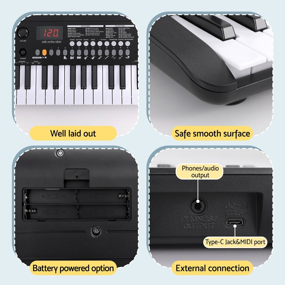 Piano Keyboard Kids | Alpha 37 - Key Digital Electric | Black - Audio & Video > Musical Instrument & Accessories > Musical Keyboards - Fosmore