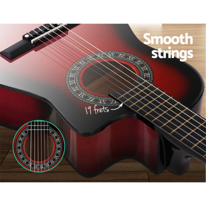 Alpha 34 Inch Classical Guitar Wooden Body Nylon String Beginner Red, 19 frets.