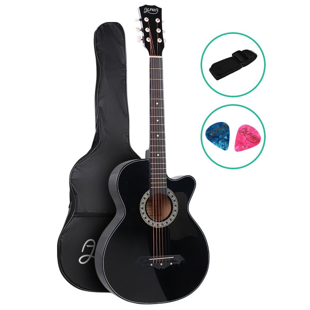 Acoustic Guitar Cutaway | Alpha 38 Inch | Steel Strings | Black - Audio & Video > Musical Instrument & Accessories > Guitars - Fosmore