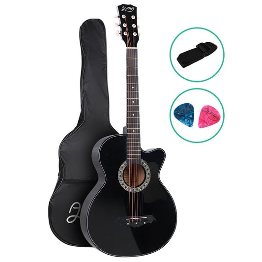 Acoustic Guitar Cutaway | Alpha 38 Inch | Steel Strings | Black - Audio & Video > Musical Instrument & Accessories > Guitars - Fosmore
