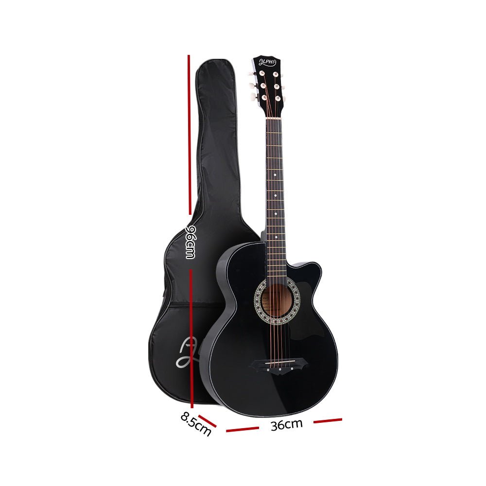 Acoustic Guitar Cutaway | Alpha 38 Inch | Steel Strings | Black - Audio & Video > Musical Instrument & Accessories > Guitars - Fosmore