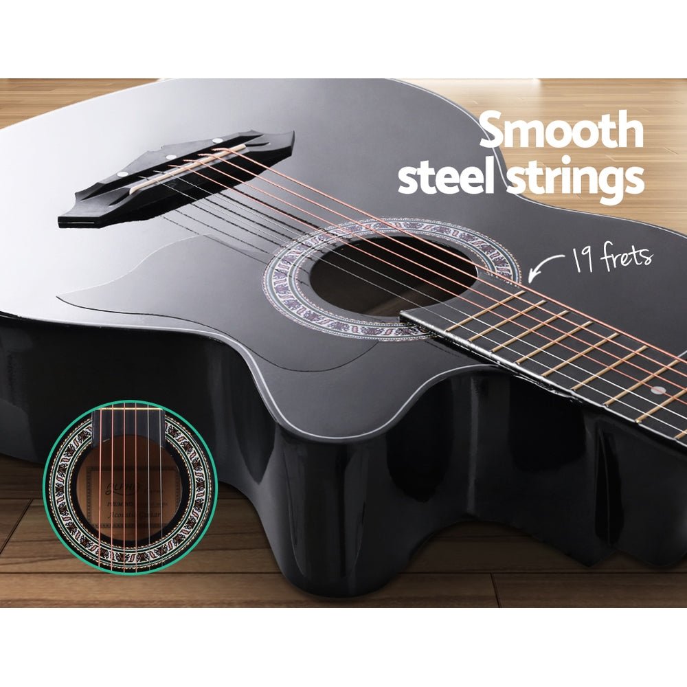 Acoustic Guitar Cutaway | Alpha 38 Inch | Steel Strings | Black - Audio & Video > Musical Instrument & Accessories > Guitars - Fosmore