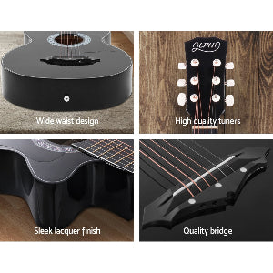 Acoustic Guitar Cutaway | Alpha 38 Inch | Steel Strings | Black - Audio & Video > Musical Instrument & Accessories > Guitars - Fosmore