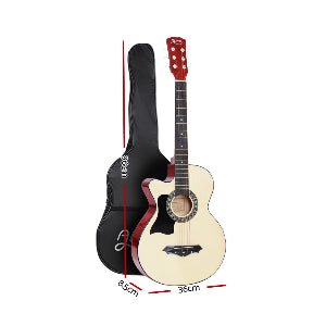Left Handed Acoustic Guitar | Alpha 38 Inch | Steel Strings | Natural -> Musical Instrument & Accessories > Guitars - Fosmore
